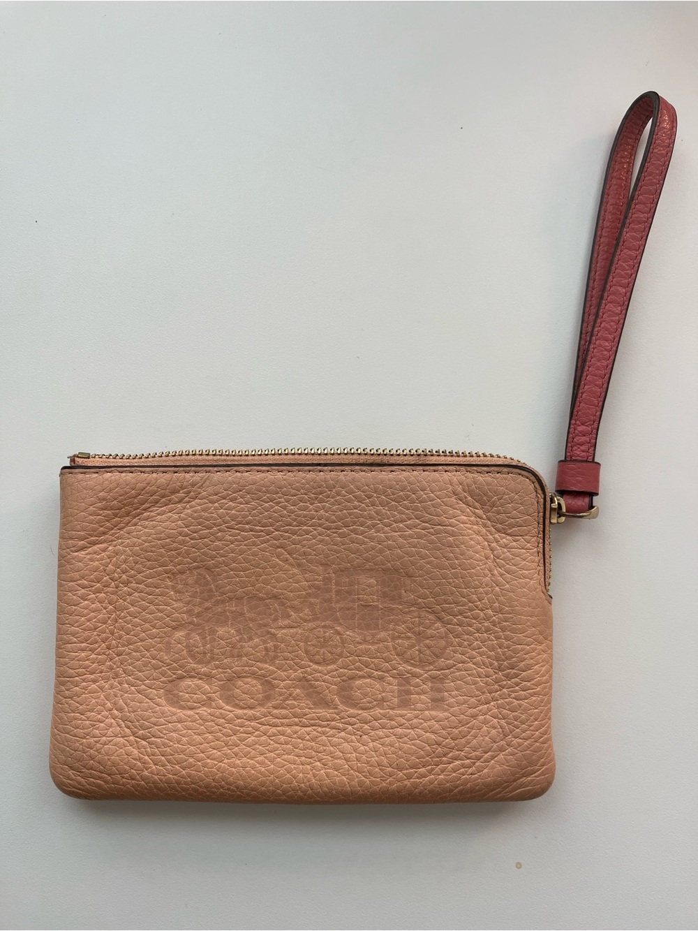 Blush Coach Peach Pebbled Leather Wristlet